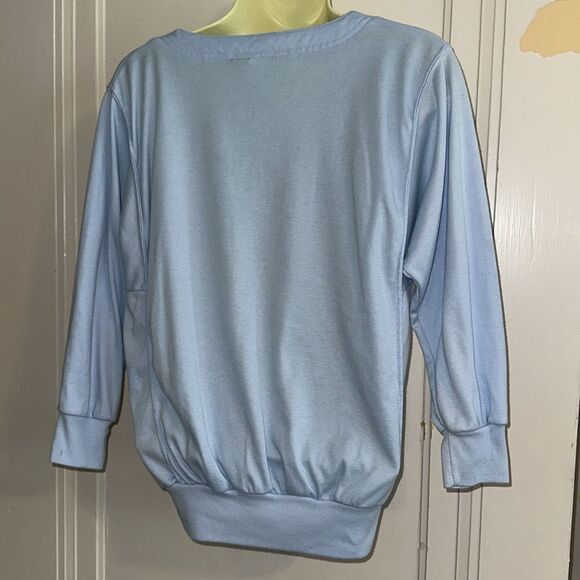 Vtg 70s/80s Sears Light Blue V Neck Polyester/Cotton Knit Top with 3/4 Sleeves - Picture 6 of 8